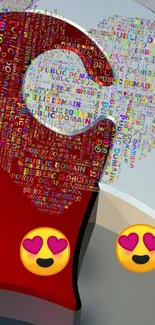 Vibrant digital heart with colorful emoji design.