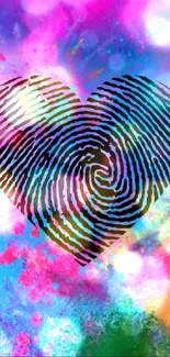 Colorful fingerprint heart over pink, blue, and green hues.