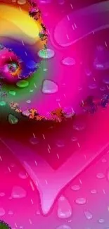 Fractal design with colorful heart and water droplets in vibrant hues.