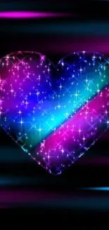 Galaxy-themed heart wallpaper with vibrant colors and sparkles.