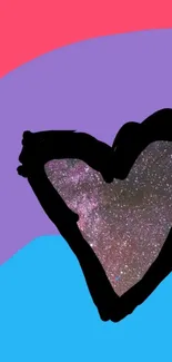 Heart galaxy wallpaper with pink, purple, and blue hues.