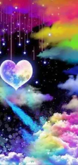 Colorful heart galaxy wallpaper with stars and vibrant clouds.