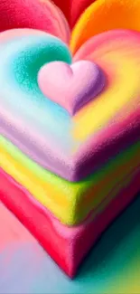 Vibrant layered heart design with rainbow colors.