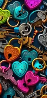 Vibrant heart lock and key wallpaper.