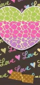 Colorful heart wallpaper with love motifs and mosaic pattern.