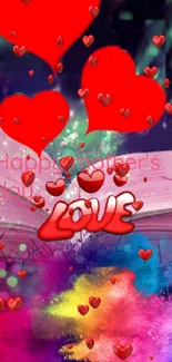 Colorful mobile wallpaper with hearts and love theme for Mother's Day celebration.