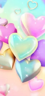 Colorful pastel heart wallpaper with sparkles.