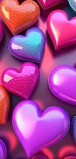 Colorful glossy heart wallpaper for mobile screen.