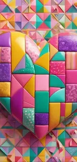 Colorful heart-shaped mosaic with geometric pattern design.
