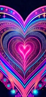 Vibrant neon heart pattern wallpaper