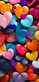 Colorful 3D heart pattern wallpaper.