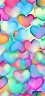 Colorful heart pattern design in blue, pink, and green.