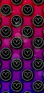 Vibrant phone wallpaper with heart icons on a magenta gradient background.