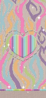 Colorful striped heart on abstract design wallpaper