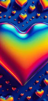 Vibrant colorful abstract heart pattern on a blue background.