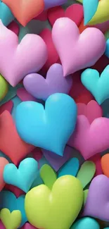 Colorful hearts pattern wallpaper in vibrant hues.
