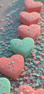 Colorful heart pattern with pink and green hues.