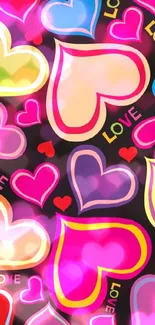 Colorful heart pattern mobile wallpaper with vibrant design.