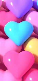 3D colorful hearts wallpaper for mobile background.