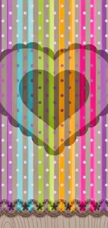 Colorful heart pattern on striped background wallpaper.