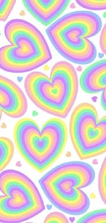 Colorful pastel rainbow heart pattern wallpaper for mobile.