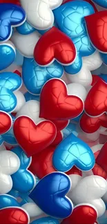 Vibrant wallpaper with red, blue, and white hearts.