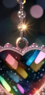 Heart-shaped pendant with colorful glowing lights.