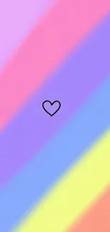 Pastel rainbow wallpaper with heart design.