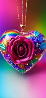 Colorful heart-shaped rose with vibrant hues.