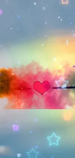 Colorful heart in a dreamy sky wallpaper with vibrant hues.