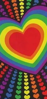 Rainbow heart pattern mobile wallpaper design.