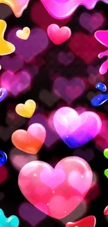 Vibrant colorful hearts and splashes wallpaper.