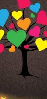 Colorful heart tree on dark background wallpaper.