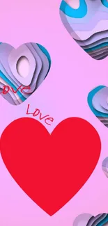 Colorful layered heart design mobile wallpaper.