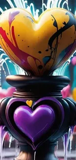 Vibrant heart water fountain mobile wallpaper art.