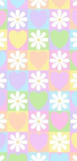 Colorful pastel hearts and floral mobile wallpaper.