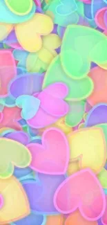 Vibrant pastel heart mobile wallpaper with colorful design.