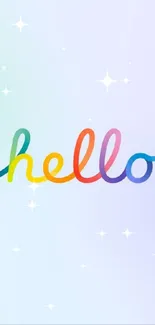 Colorful hello text with sparkling stars.