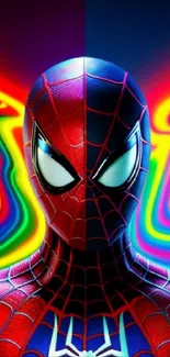 Vivid superhero with psychedelic colorful background wallpaper.