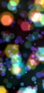 Colorful hexagon bokeh light mobile wallpaper.