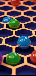 Colorful balls on a hexagonal pattern art wallpaper.