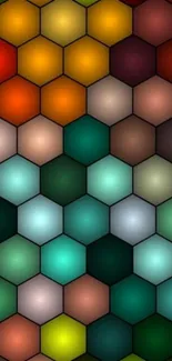 Colorful hexagonal pattern wallpaper with vibrant shades.