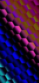 Colorful hexagonal pattern with blue, pink, and purple gradient hues.