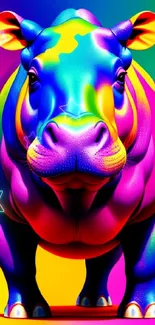 Colorful rainbow hippo mobile wallpaper, vibrant art.