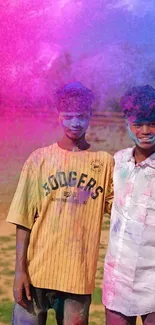 Vibrant Holi festival celebration with colorful powder.