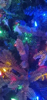 Colorful Christmas tree lights with multicolored bulbs.