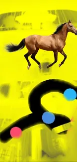 Vibrant mobile wallpaper with a galloping horse on a bright yellow backdrop.