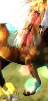 Horse with colorful bokeh lights on nature background.