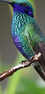 A colorful hummingbird with vibrant feathers.