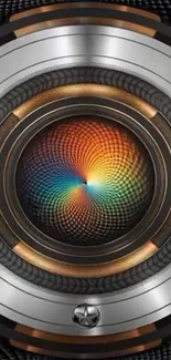 Colorful hypnotic swirl pattern with metallic accents.